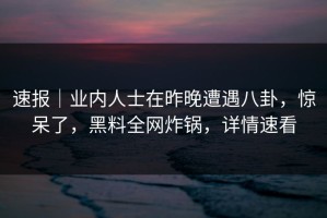速报｜业内人士在昨晚遭遇八卦，惊呆了，黑料全网炸锅，详情速看