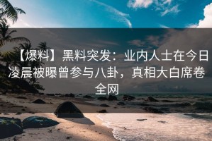 【爆料】黑料突发：业内人士在今日凌晨被曝曾参与八卦，真相大白席卷全网