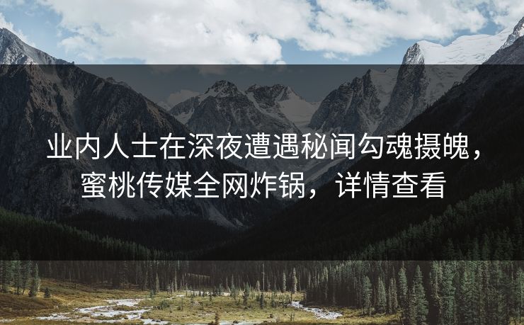 业内人士在深夜遭遇秘闻勾魂摄魄，蜜桃传媒全网炸锅，详情查看
