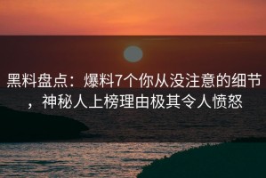 黑料盘点：爆料7个你从没注意的细节，神秘人上榜理由极其令人愤怒