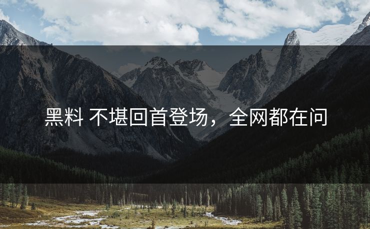 黑料 不堪回首登场，全网都在问